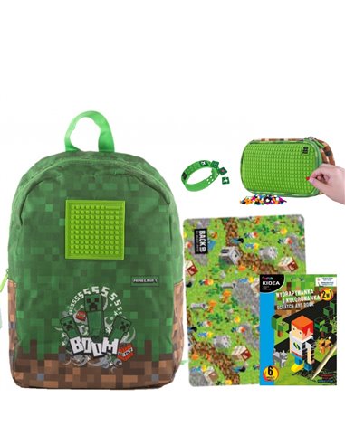 Set gradinita PIXIE - Ghiozdan, Penar etui, Bratara, Carte 2 in 1, Planseta plastelina, Motiv minecraft 1 