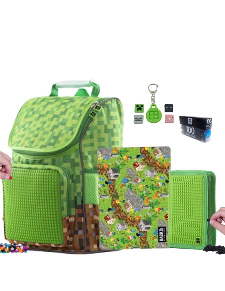 Set scoala PIXIE - Ghiozdan, Penar 1 fermoar, Planseta plastelina, Breloc, Alfabet Pixie, Motiv Minecraft 4
