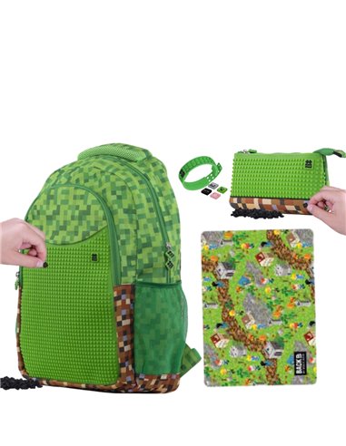 Set scoala PIXIE - Ghiozdan, Penar etui, Planseta plastelina, Bratara, Motiv Minecraft 6