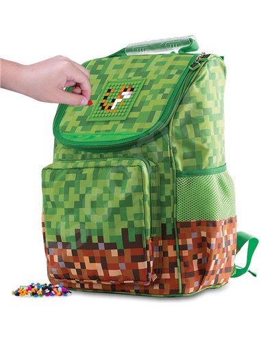 Set scoala PIXIE- Ghiozdan, Penar 1 fermoar, Planseta plastelina, Bratara, 4 rezerve, Motiv Minecraft 7 