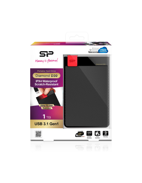 HDD extern portabil Silicon Power Diamond D30 1TBultra slim USB 3.1 negru "SP010TBPHDD3SS3K" (include TV 0.8lei)