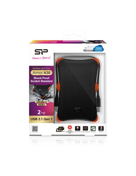 HDD extern portabil Silicon Power Armor A30 2TBAnti-shock USB 3.0 negru "SP020TBPHDA30S3K" (include TV 0.8lei)