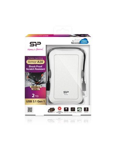 HDD extern portabil Silicon Power Armor A30 2TBAnti-shock USB 3.0 alb "SP020TBPHDA30S3W" (include TV 0.8lei)