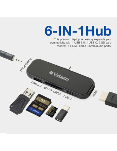 Adaptor universal Verbatim UTA-04, 6-in-1Priza cu USB-C PD si QC, USB-C, 3 x USB-A "49546" (include TV 0.8lei)