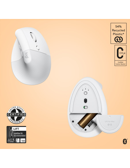 LOGITECH Lift for Mac Vertical Ergonomic Mouse - OFF-WHITE PALE GREY - 2.4GHZ BT - EMEA - ON+OFFLINE,B2C,MAC "910-006477" (inclu LOGITECH Lift for Mac Vertical Ergonomic Mouse - OFF-WHITE PALE GREY - 2.4GHZ BT - EMEA - ON+OFFLINE,B2C,MAC "910-006477" (inclu