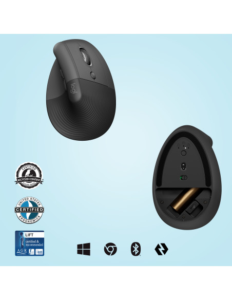 LOGITECH Lift Vertical Ergonomic Mouse - GRAPHITE   BLACK - 2.4GHZ BT - EMEA - ON+OFFLINE,B2C "910-006473" (include TV 0.18lei)
