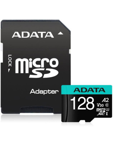 AUSDX128GUI3V30SA2-RA1,CARD MicroSD ADATA, 128 GB, microSDHC, clasa 10, standard UHS-I U3, "AUSDX128GUI3V30SA2" (include TV 0.03