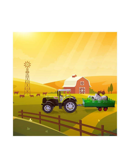 Tractor cu remorca si 2 animale, 54 cm,0488-216
