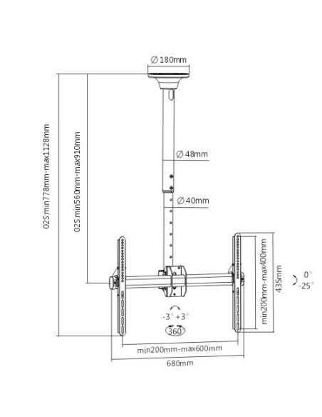 Suport TV tavan, telescopic Full Motion, Blackmount CE946-02S