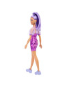 Papusa Barbie Fashionista Cu Par Mov Cu Rochie Cu Umeri