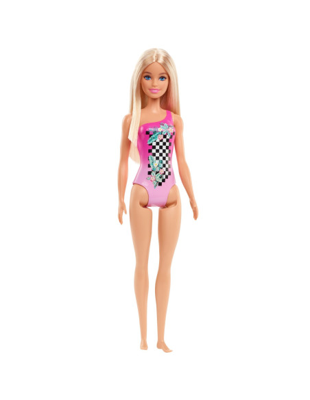Papusa Barbie Blonda Cu Costum De Baie Roz,MTDWJ99_HDC50