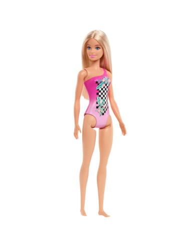 Papusa Barbie Blonda Cu Costum De Baie Roz,MTDWJ99_HDC50
