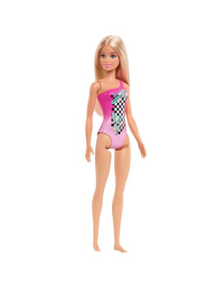 Papusa Barbie Blonda Cu Costum De Baie Roz,MTDWJ99_HDC50