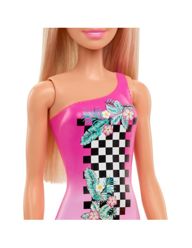 Papusa Barbie Blonda Cu Costum De Baie Roz,MTDWJ99_HDC50