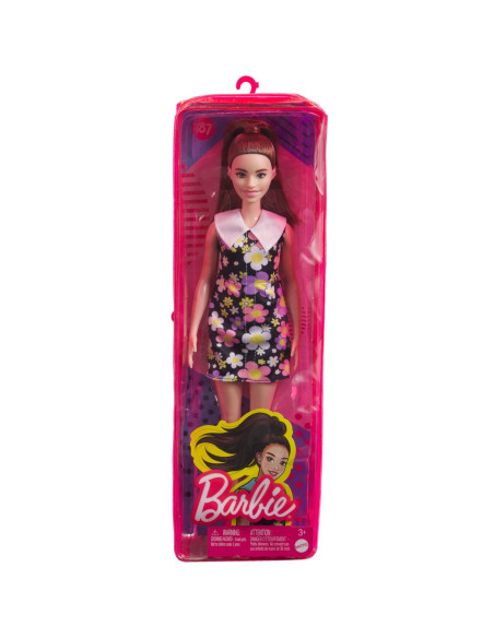 Papusa Barbie Fashionista Satena Cu Rochie Cu Imprimeu