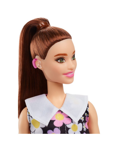Papusa Barbie Fashionista Satena Cu Rochie Cu Imprimeu