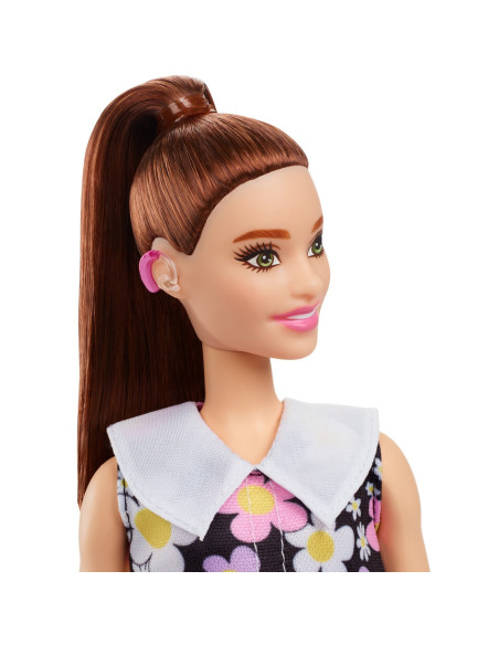 Papusa Barbie Fashionista Satena Cu Rochie Cu Imprimeu
