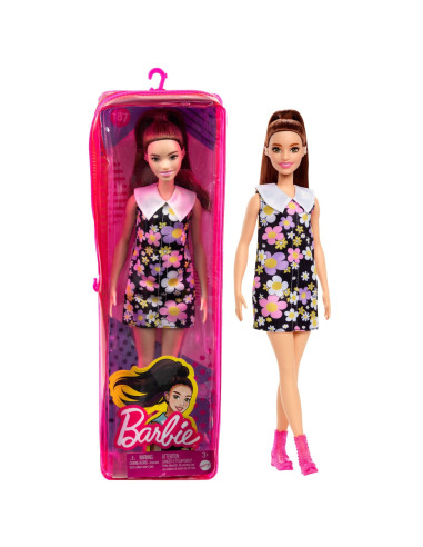 Papusa Barbie Fashionista Satena Cu Rochie Cu Imprimeu