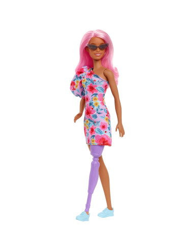 Papusa Barbie Fashionista Cu Par Roz Si Picior
