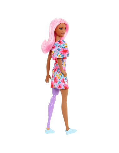 Papusa Barbie Fashionista Cu Par Roz Si Picior