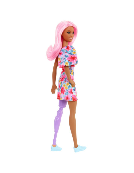 Papusa Barbie Fashionista Cu Par Roz Si Picior