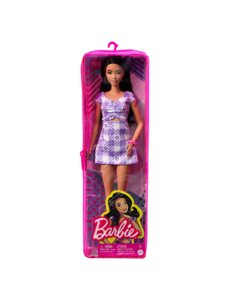 Papusa Barbie Fashionista Bruneta Cu Rochie Mov,MTFBR37_HJR98