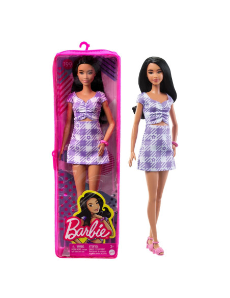 Papusa Barbie Fashionista Bruneta Cu Rochie Mov,MTFBR37_HJR98
