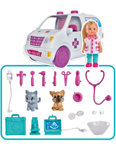 Papusa Evi Veterinar Cu Rulota Accesorizata,105733488