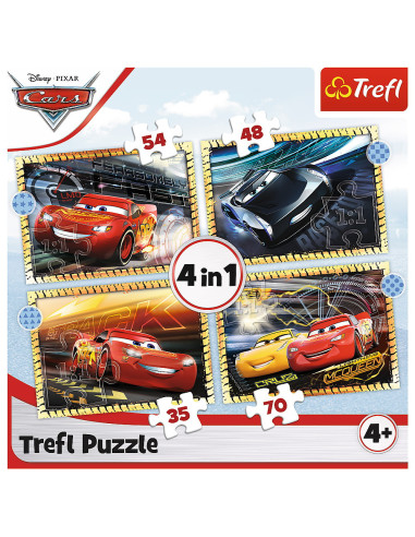 Puzzle 4in1 Cars - Pe Locuri, Fiti Fata, Start,34608