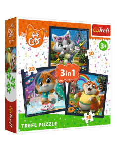 Puzzle Trefl 3in1 44 Cats Pisicile Dragalase,34865