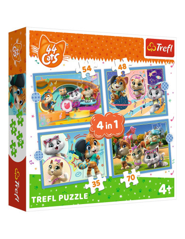 Puzzle Trefl 44 Cats 4in1 Echipa Pisicilor,34612