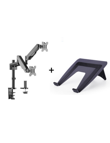 Suport monitor si laptop format din Suport 2 monitoare Gas Spring Dual Arm Blackmount MNT16-2 si Adaptor Laptop 7525