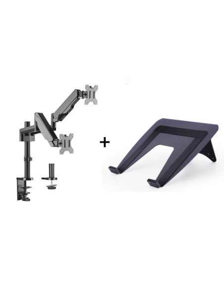 Suport monitor si laptop format din Suport 2 monitoare Gas Spring Dual Arm Blackmount MNT16-2 si Adaptor Laptop 7525