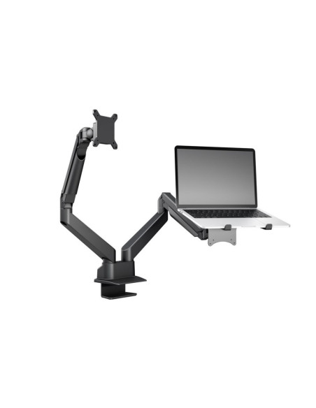 Suport monitor si laptop format din Suport 2 monitoare Gas Spring Dual Arm Blackmount MNT16-2 si Adaptor Laptop 7525