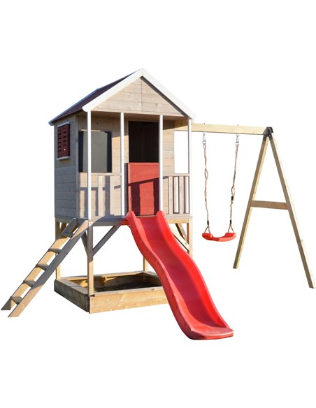 Casuta de gradina Summer Adventure House cu platforma cu loc pentru nisip, tobogan si leagan (M9) Casuta de gradina Summer Adventure House cu platforma cu loc pentru nisip, tobogan si leagan (M9)