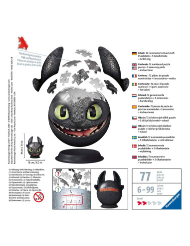 Puzzle 3D Dragons III_Toothless, 72 Piese,RVS3D11145