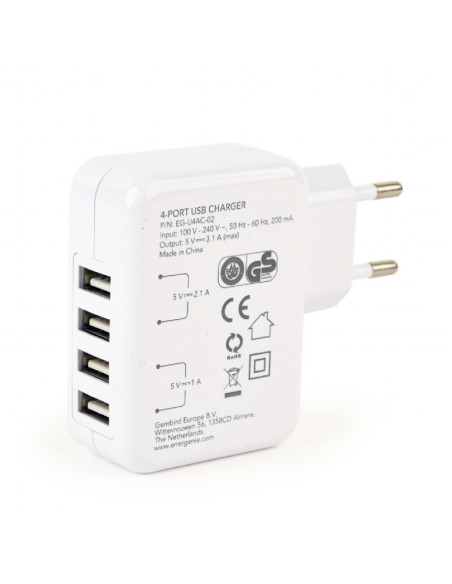 ALIMENTATOR retea 220V GEMBIRD, universal, 4 x USB, maxim 3.1A