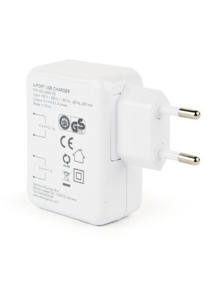 ALIMENTATOR retea 220V GEMBIRD, universal, 4 x USB, maxim 3.1A
