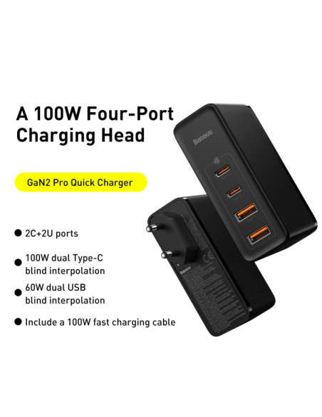 INCARCATOR retea Baseus GaN2 Pro, Quick Charge 3.0 100W, 2 x