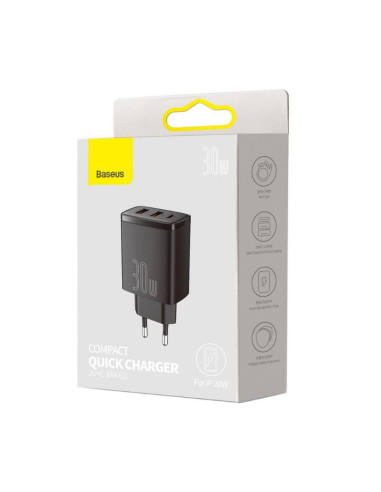 INCARCATOR RETEA Baseus Compact, Quick Charge 30W, 2 x USB