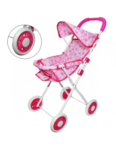 Carucior Papusi Metal Cu Roti De Cauciuc, 35X27X59 Cm, Roz,24338
