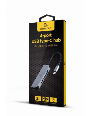 RY-UHB-CM-U3P1U2P3-01,HUB extern GEMBIRD, porturi USB: USB 3.1 x 1, USB 2.0 x 3, conectare prin USB Type-C, argintiu, "UHB-CM-U3