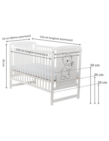 BN-BOTIM10CM01AL,BabyNeeds - Patut din lemn Timmi 120x60 cm, Din lemn de pin si mdf, Stabil si rezistent, Inaltime saltea reglab