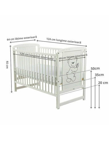 BN-BOTIM10CM03AL,Babyneeds - Patut din lemn Timmi 120x60 cm, Cu laterala culisanta, Din lemn de pin si mdf, Stabil si rezistent,