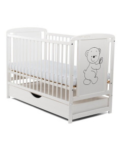 BN-BOTIM02AL,Babyneeds - Patut din lemn Timmi 120x60 cm, Cu sertar cu capac, Din lemn de pin si mdf, Stabil si rezistent, Inalti