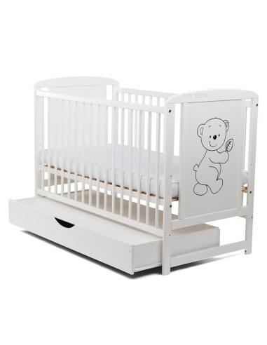 BN-BOTIM02AL,Babyneeds - Patut din lemn Timmi 120x60 cm, Cu sertar cu capac, Din lemn de pin si mdf, Stabil si rezistent, Inalti