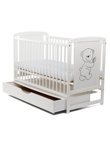 BN-BOTIM02AL,Babyneeds - Patut din lemn Timmi 120x60 cm, Cu sertar cu capac, Din lemn de pin si mdf, Stabil si rezistent, Inalti