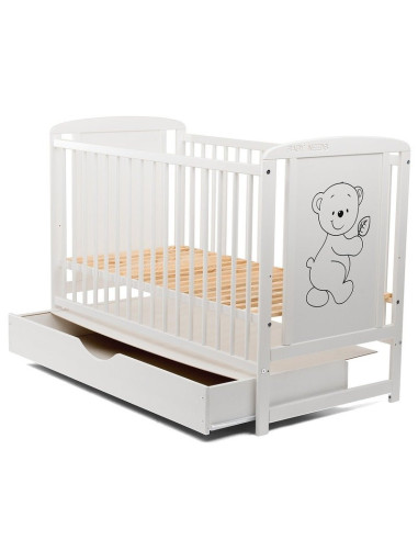 BN-BOTIM02AL,Babyneeds - Patut din lemn Timmi 120x60 cm, Cu sertar cu capac, Din lemn de pin si mdf, Stabil si rezistent, Inalti