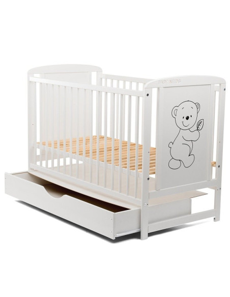 BN-BOTIM02AL,Babyneeds - Patut din lemn Timmi 120x60 cm, Cu sertar cu capac, Din lemn de pin si mdf, Stabil si rezistent, Inalti