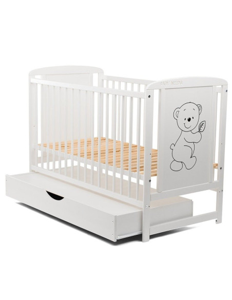 BN-BOTIM02AL,Babyneeds - Patut din lemn Timmi 120x60 cm, Cu sertar cu capac, Din lemn de pin si mdf, Stabil si rezistent, Inalti